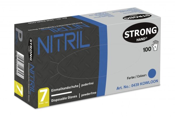 STRONGHAND® Nitrilhandschuh *KOWLOON*, Blau, Puderfrei, Lebensmittelgeeignet, Gr. 7 - 10, Spenderbox à 100 Stück