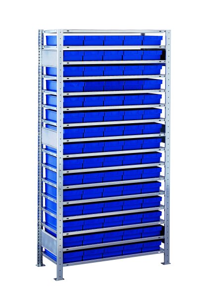 Schulte Lagertechnik Grundregal, Kleinteileregal-Set 3 MULTIplus150, verzinkt, 16 Fachböden, 75 Regalkästen (83x186x300 mm) blau