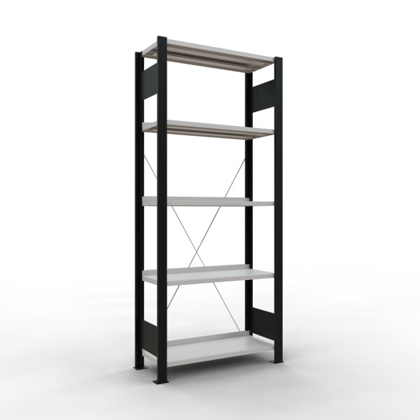 Schulte Lagertechnik Grundregal, Büro-Steckregal MULTIplus85, Kreuzstrebe, schwarz / RAL 7035 lichtgrau