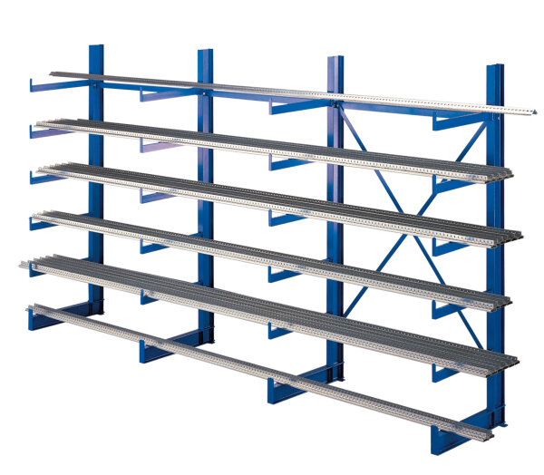 Schulte Lagertechnik K 1000 Kragarmregal-Set, einseitig, enzianblau (RAL 5010), 6 Ebenen (inkl. Fußebene)
