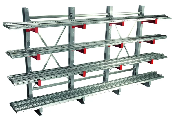 Schulte Lagertechnik K 3000 Komplettregal einseitig IPE 120, 5 Ebenen (inkl. Fußebene), Silbergrau / Feuerrot